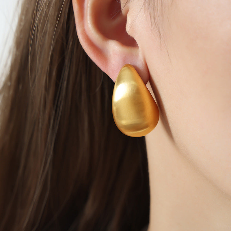 Simple Titanium Steel Gold Plated Water Drop Ear Studs Women