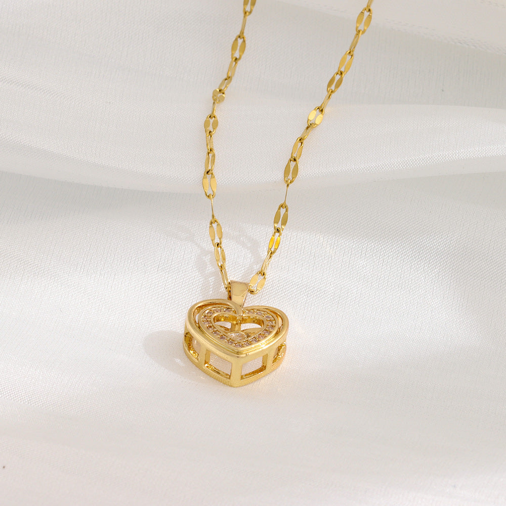 Double Heart Rhinestone Necklace