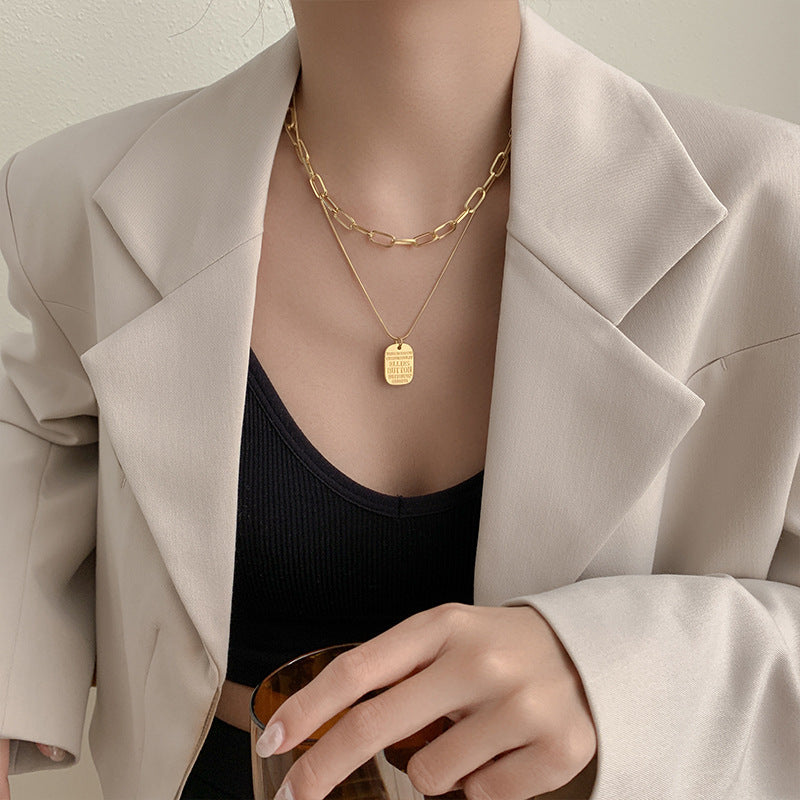 Stylish Gold Tag Pendant Necklace