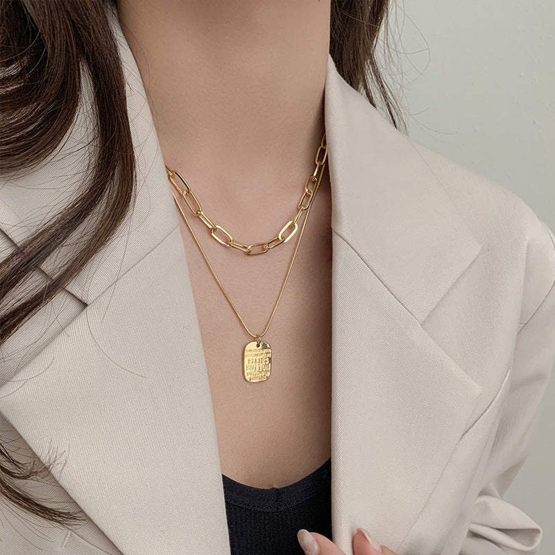 Stylish Gold Tag Pendant Necklace