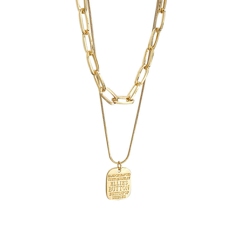Stylish Gold Tag Pendant Necklace