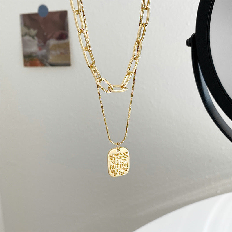 Stylish Gold Tag Pendant Necklace