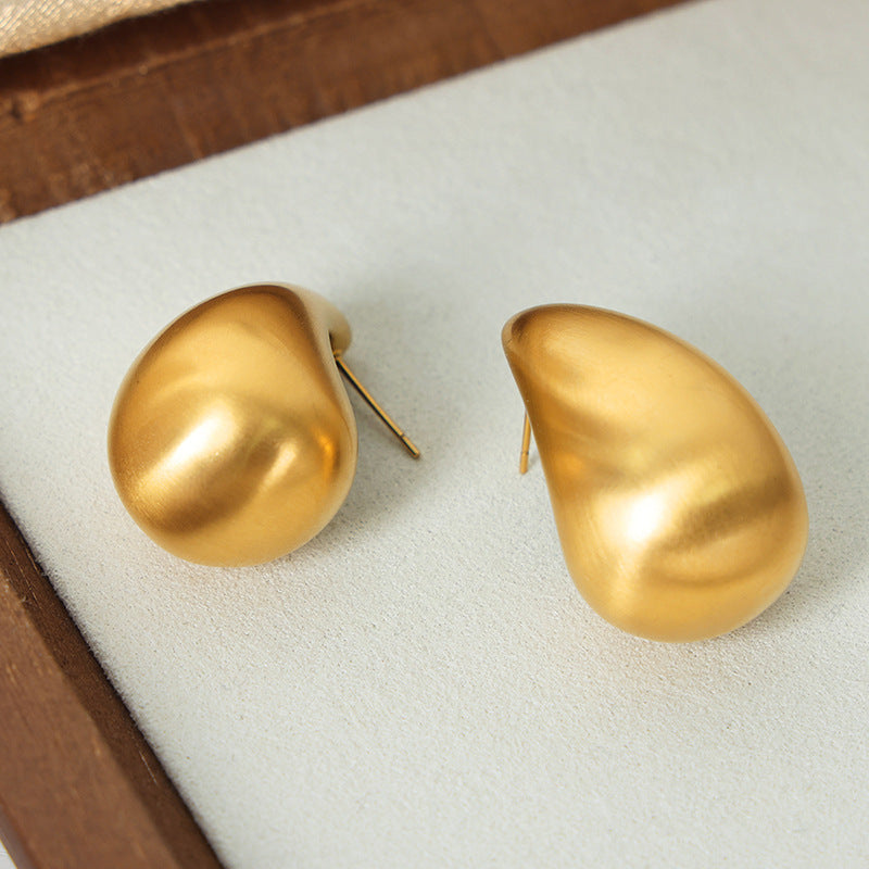 Simple Titanium Steel Gold Plated Water Drop Ear Studs Women