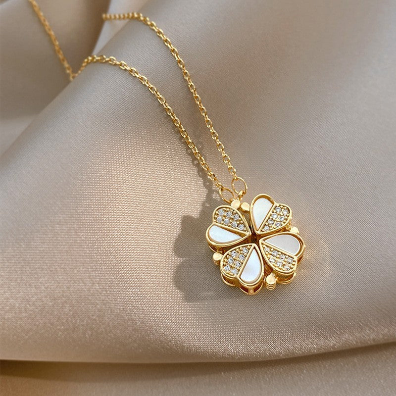 Crystal Heart Clover Necklace for Women