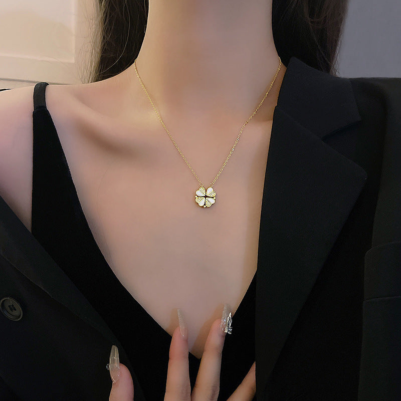 Crystal Heart Clover Necklace for Women