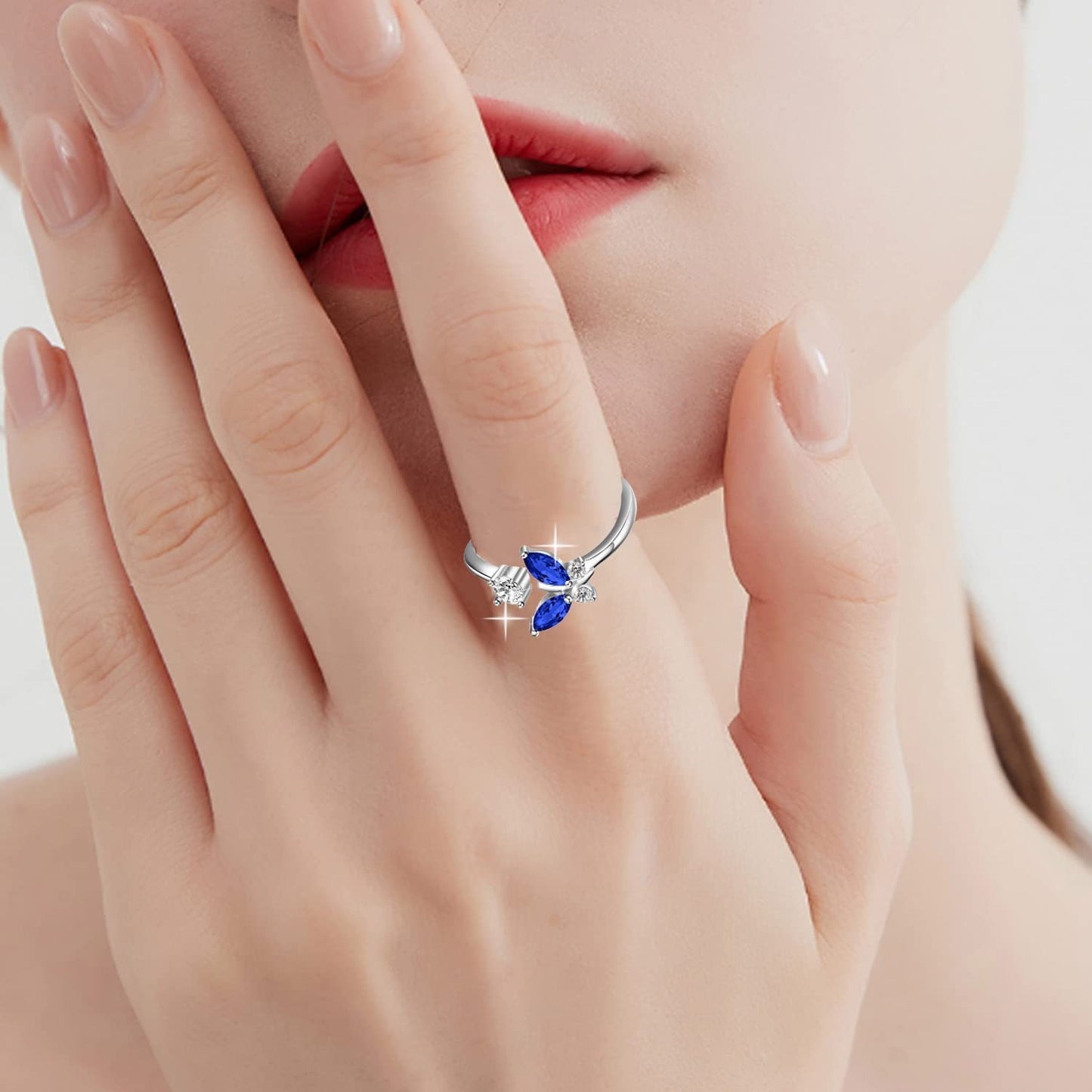 Butterfly Crystal Ring – Sterling Silver & Sapphire Blue
