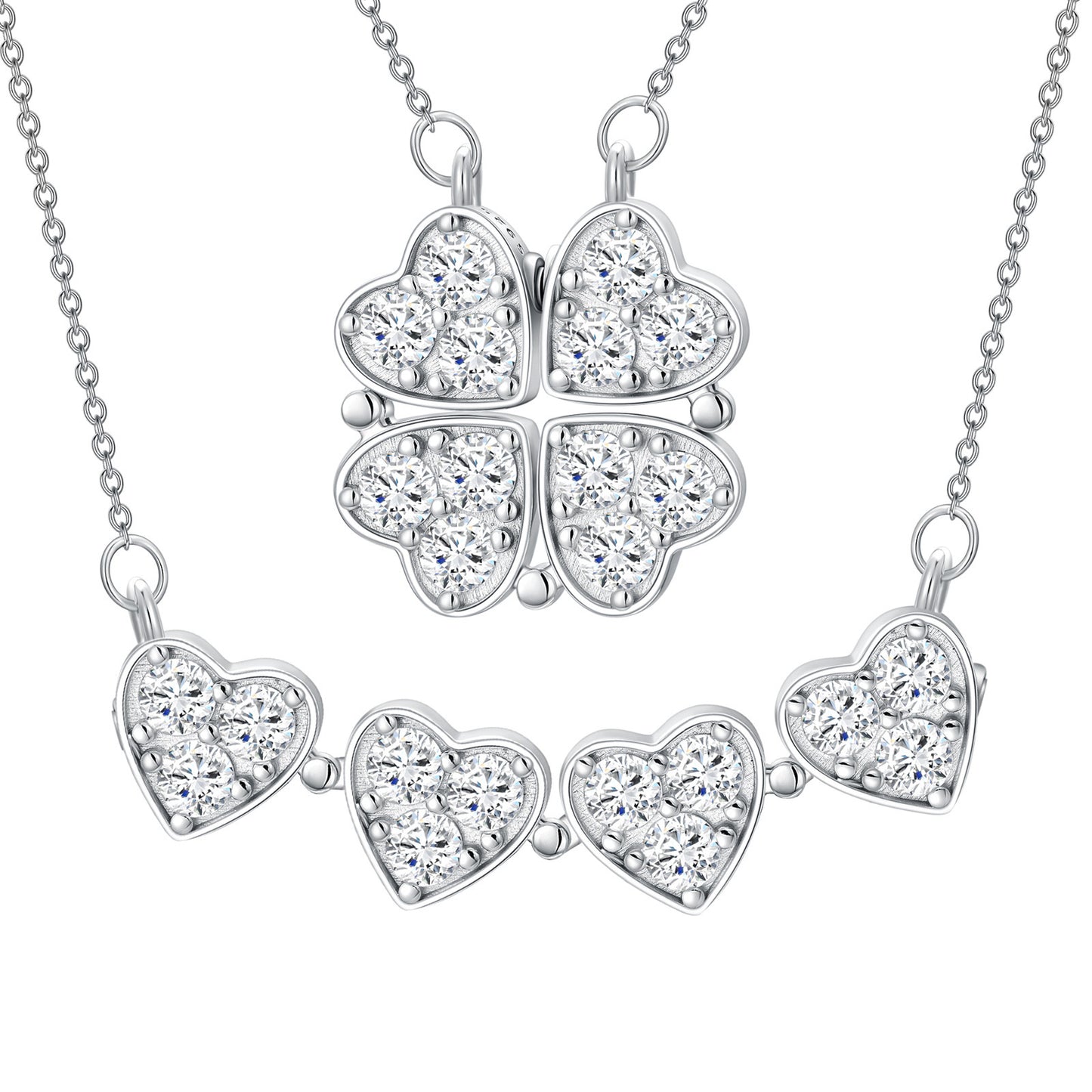 Clover Heart Zircon Pendant Necklace