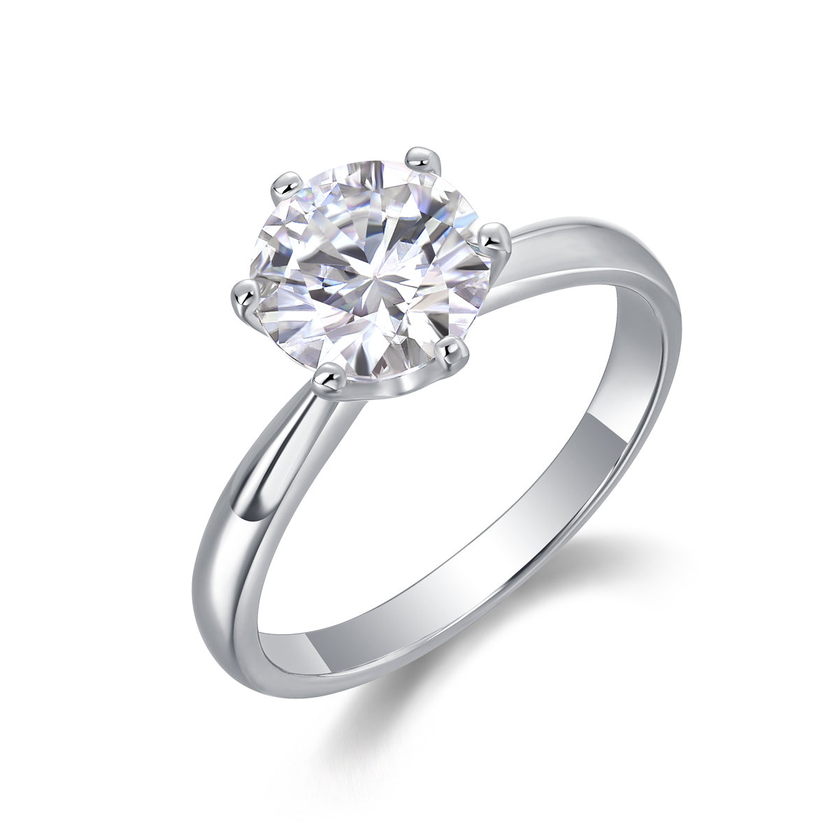 Classic Moissanite Six-Prong Silver Ring