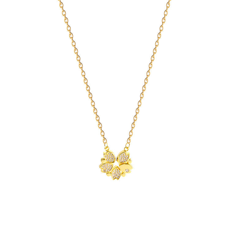 Crystal Heart Clover Necklace for Women