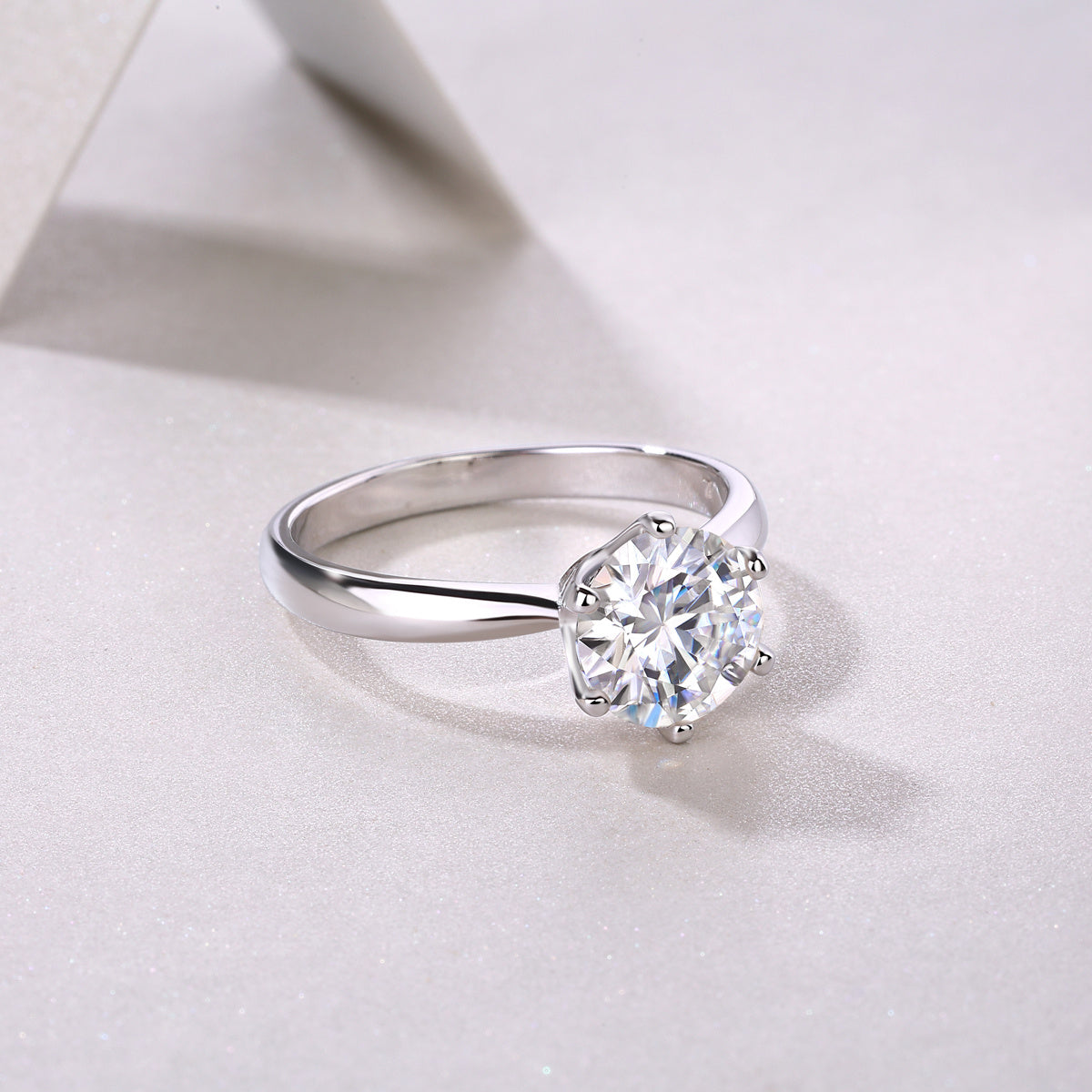 Classic Moissanite Six-Prong Silver Ring