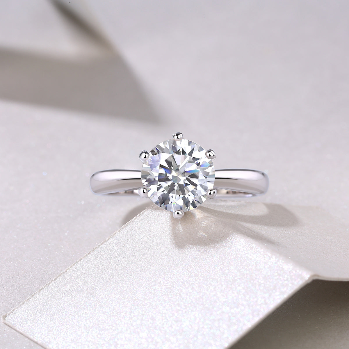 Classic Moissanite Six-Prong Silver Ring