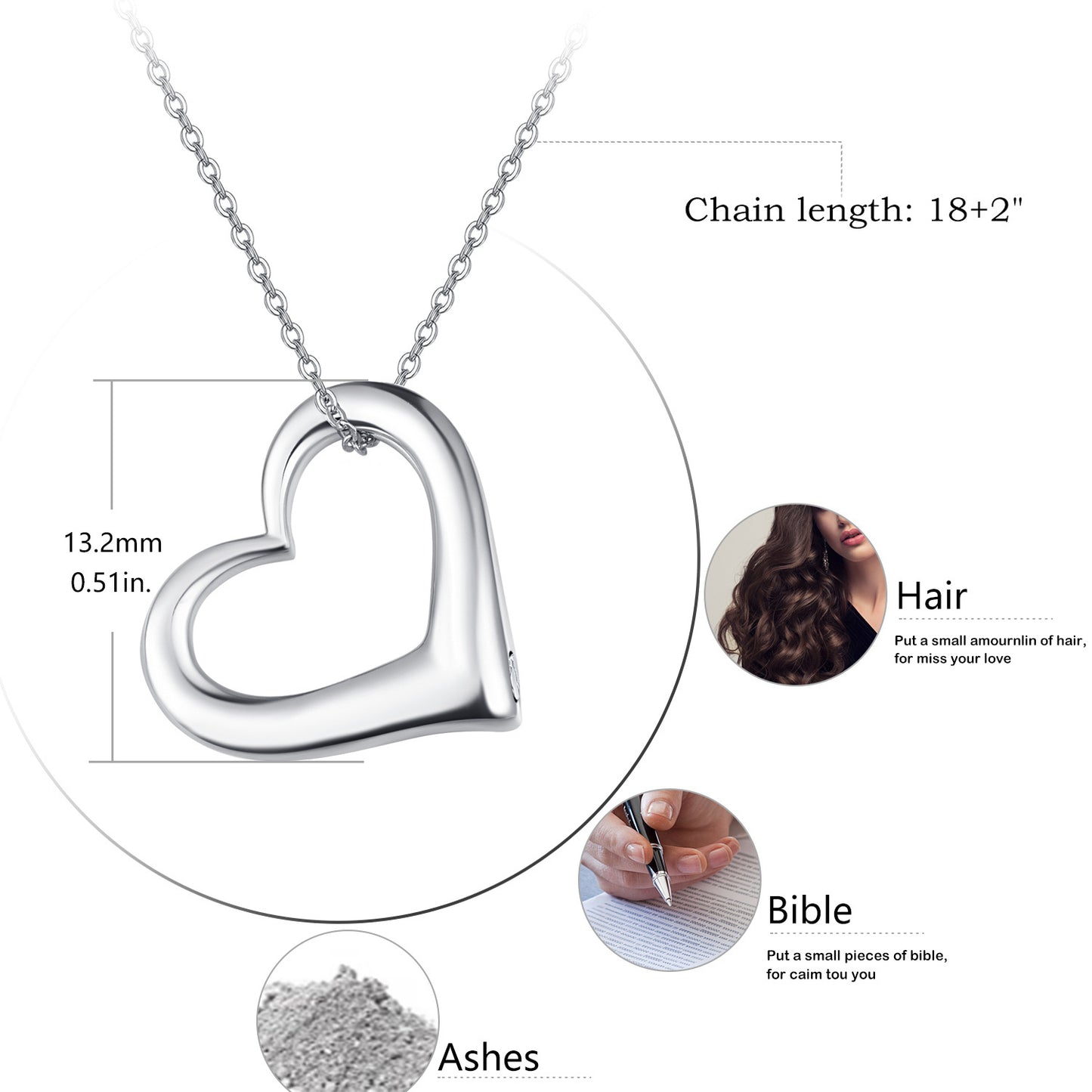 Elegant Heart Ash Necklace – Sterling Silver