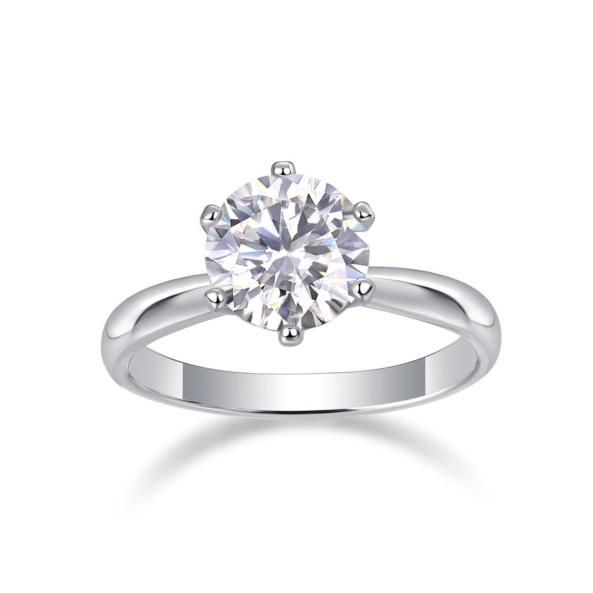 Classic Moissanite Six-Prong Silver Ring