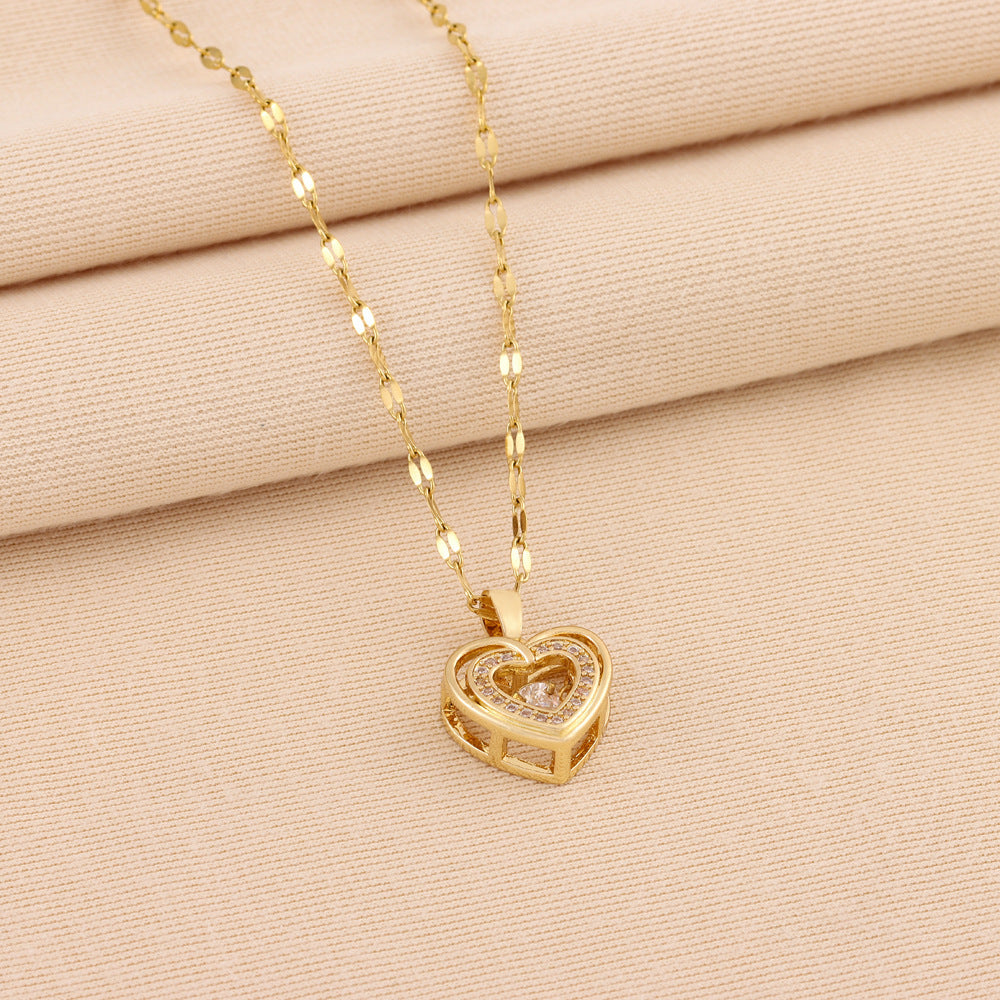 Double Heart Rhinestone Necklace