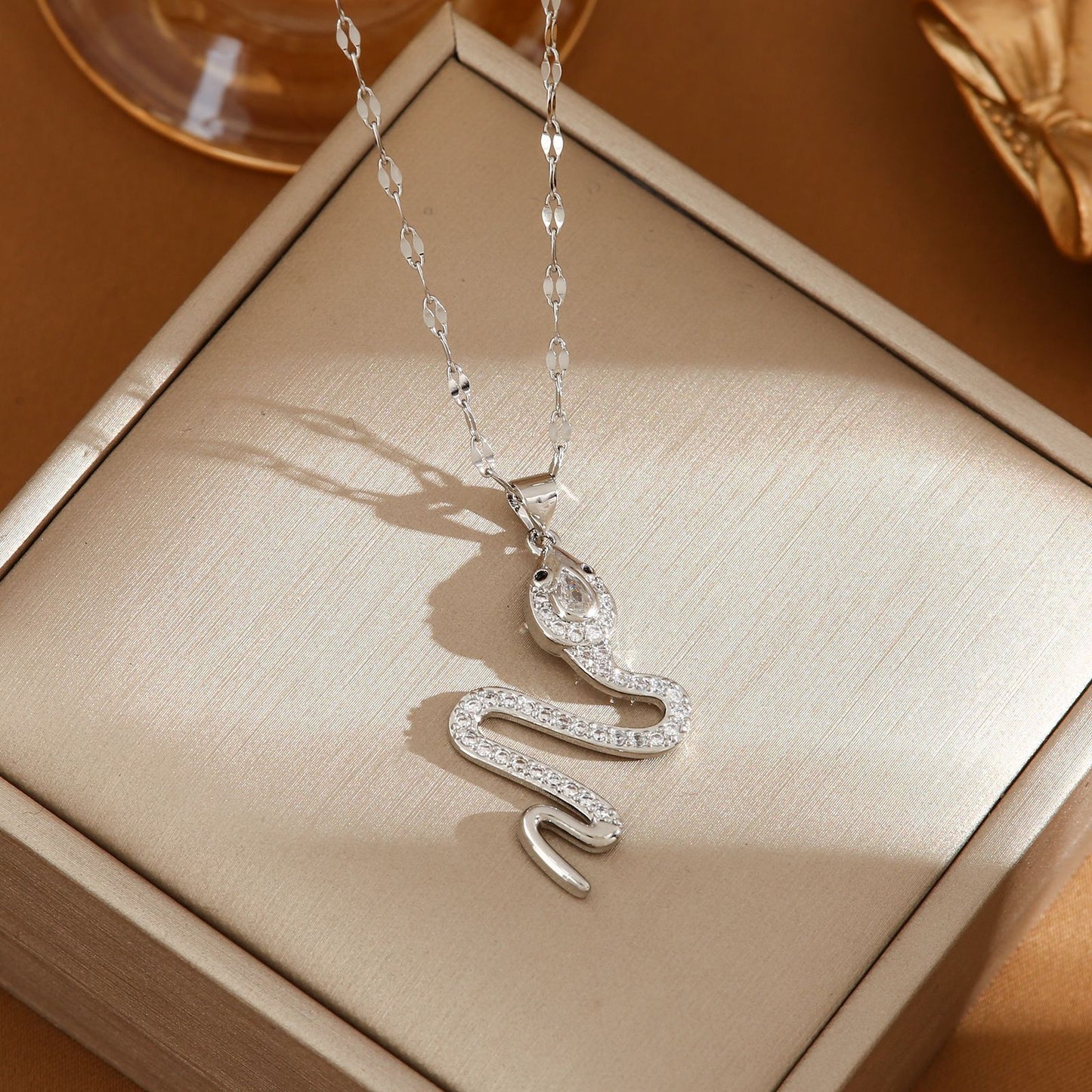 Elegant Snake Necklace with Rhinestones