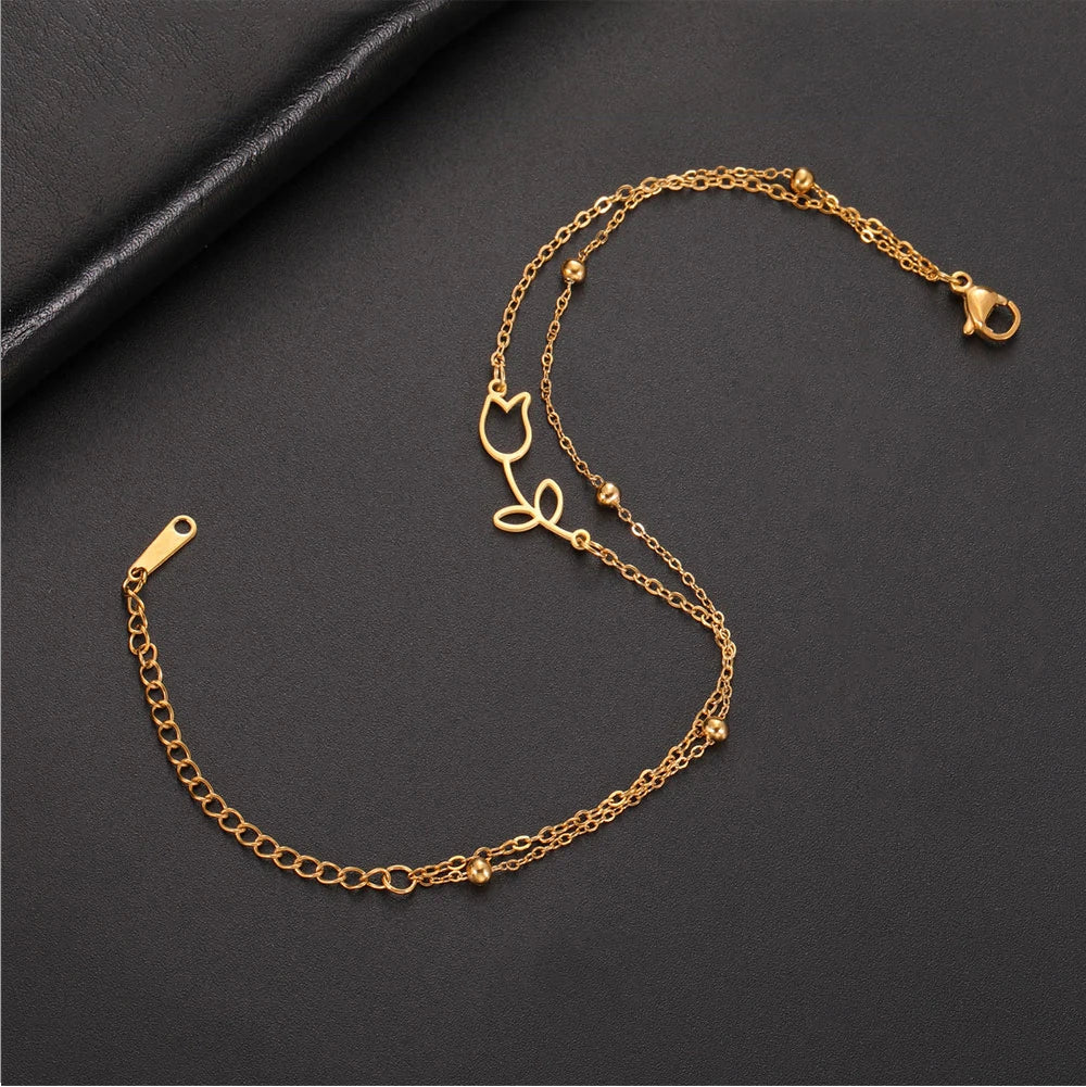 Gold Rose Anklet for Women – Adjustable Party Jewelry