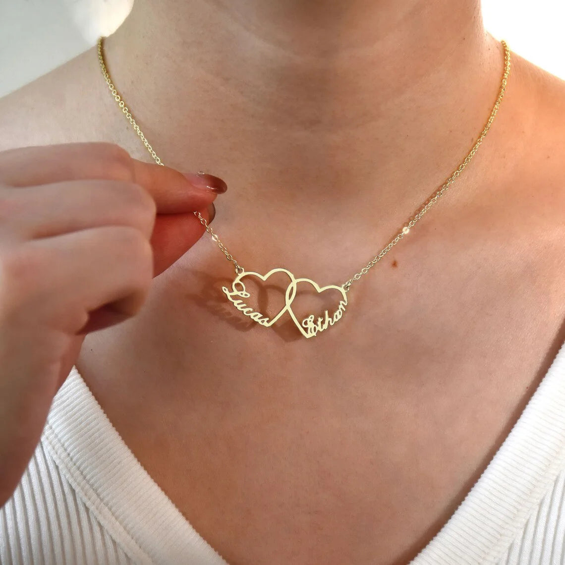 Gold Nameplate Heart Necklace for Women