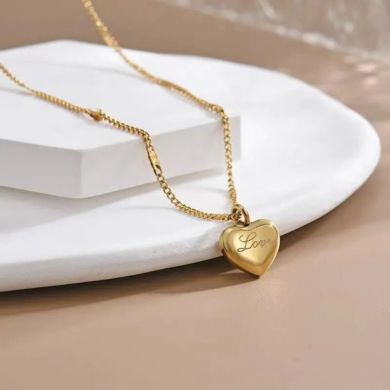 Gold Heart Necklace - Simple Engraved Love Chain for Women