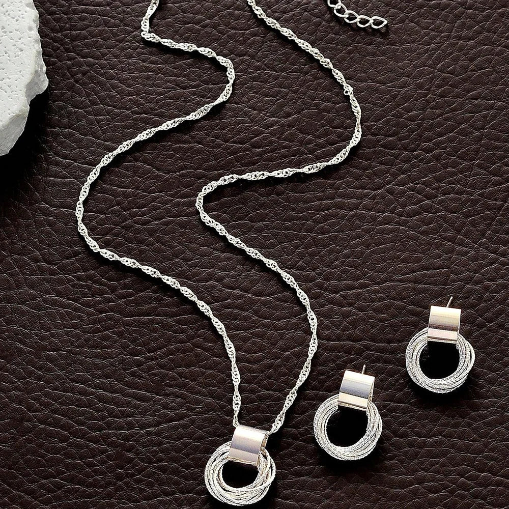 Silver Stud & Link Chain Jewelry Set