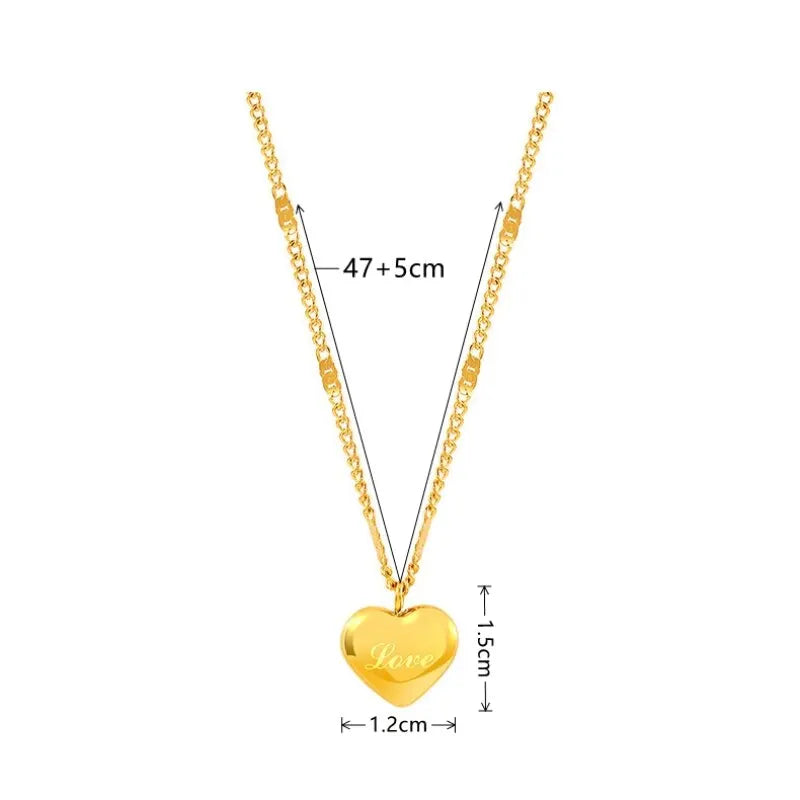Gold Heart Necklace - Simple Engraved Love Chain for Women