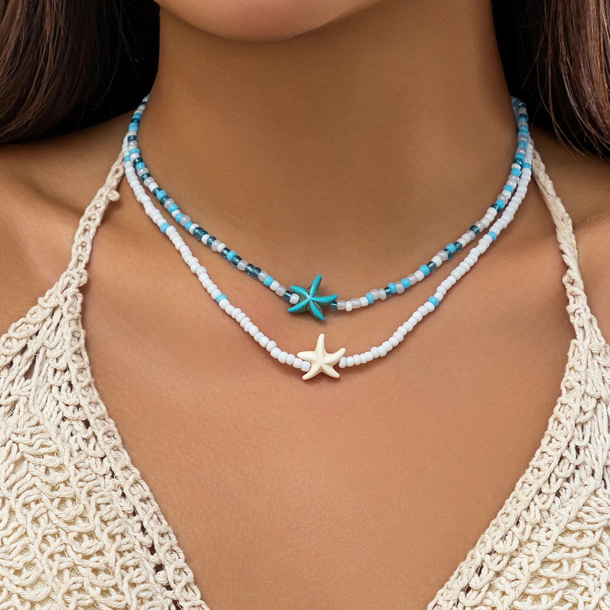 women's necklace with starfish and turtle"