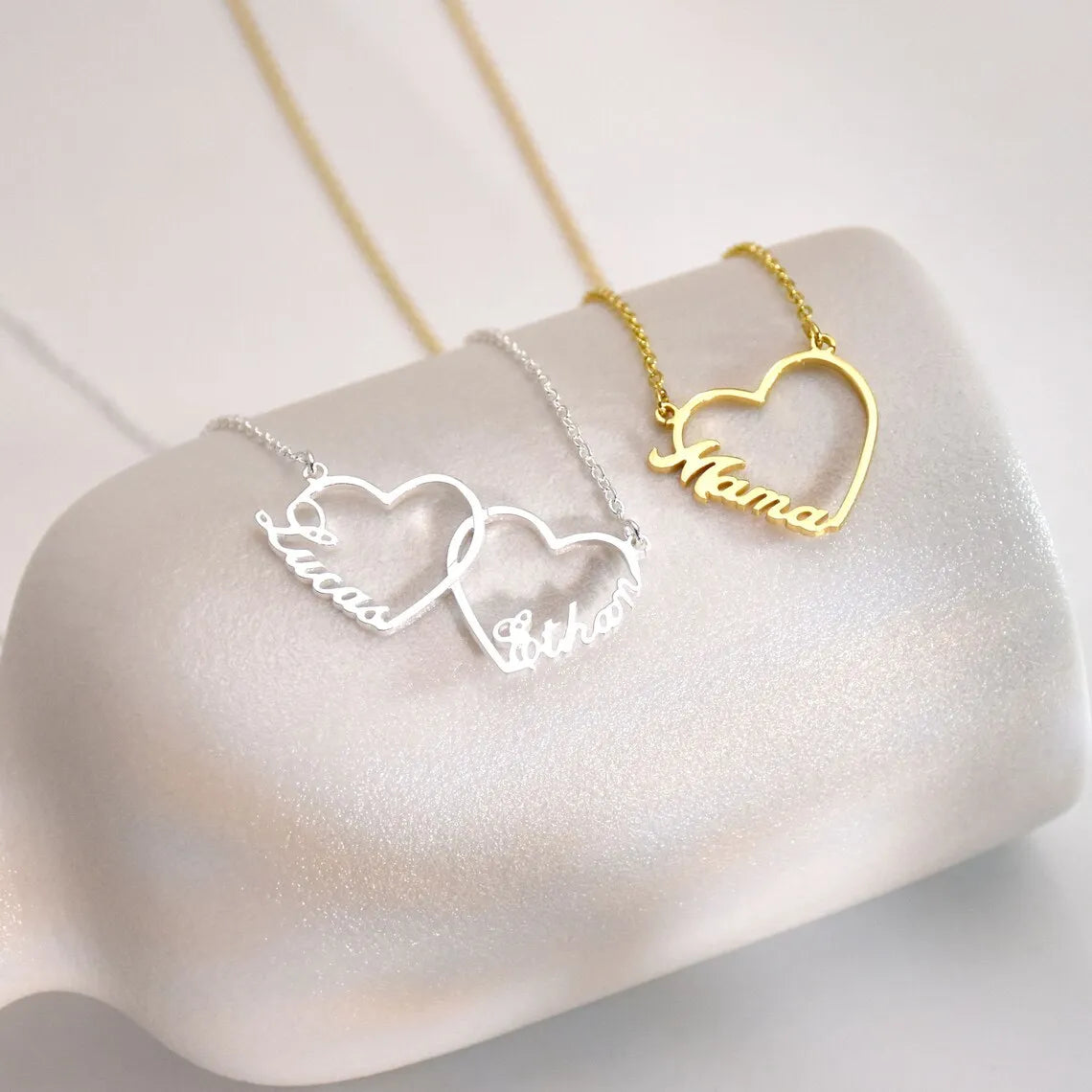Gold Nameplate Heart Necklace for Women