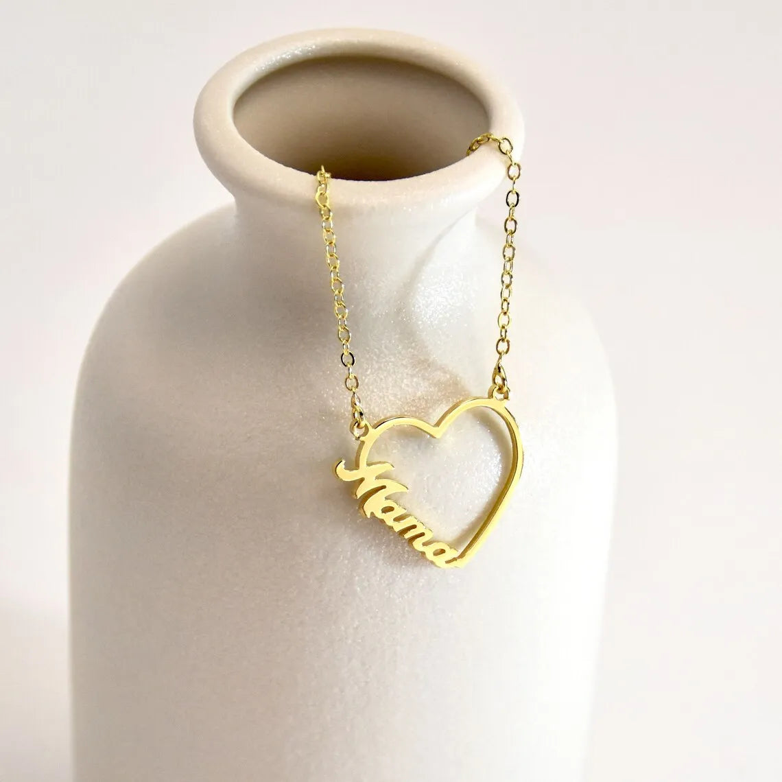 Gold Nameplate Heart Necklace for Women