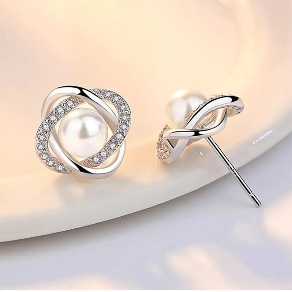 Stylish Pearl & Zircon Stud Earrings for Women