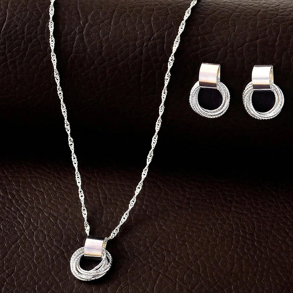 Silver Stud & Link Chain Jewelry Set
