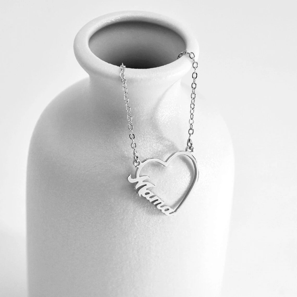 Gold Nameplate Heart Necklace for Women