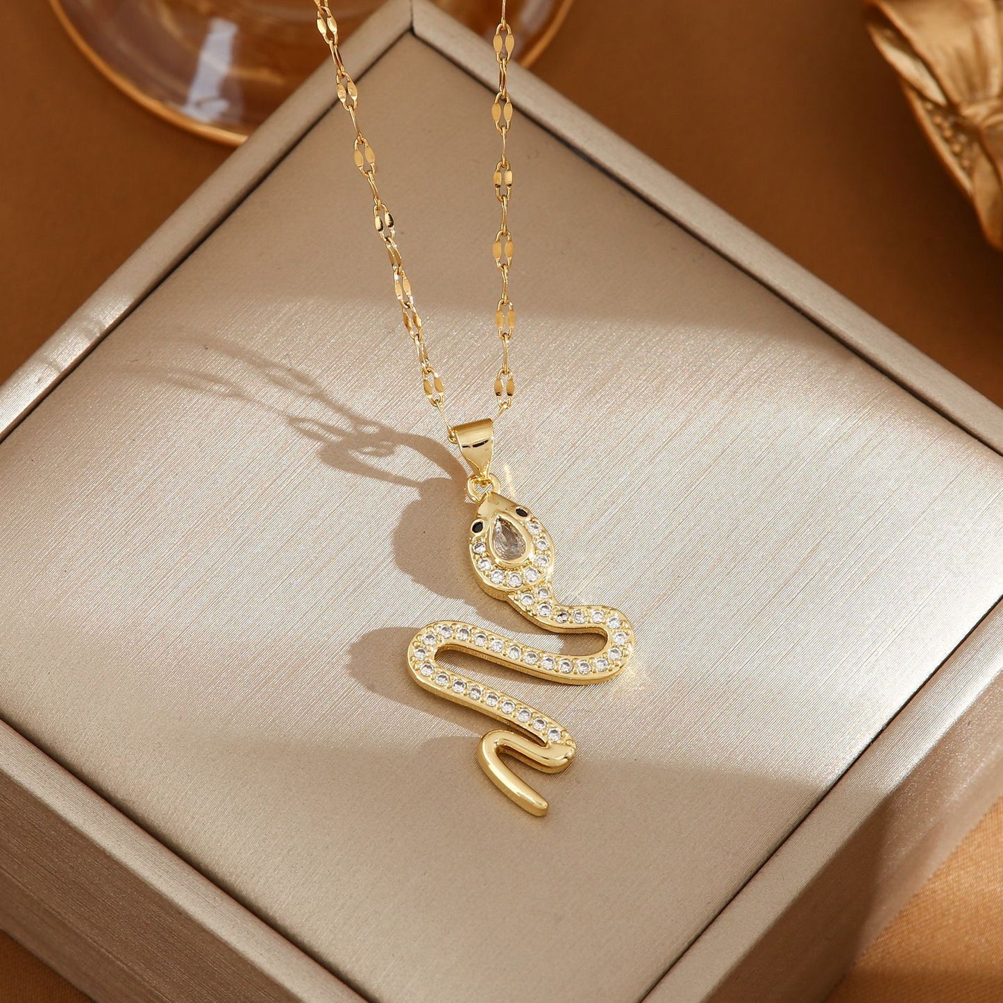 Elegant Snake Necklace with Rhinestones
