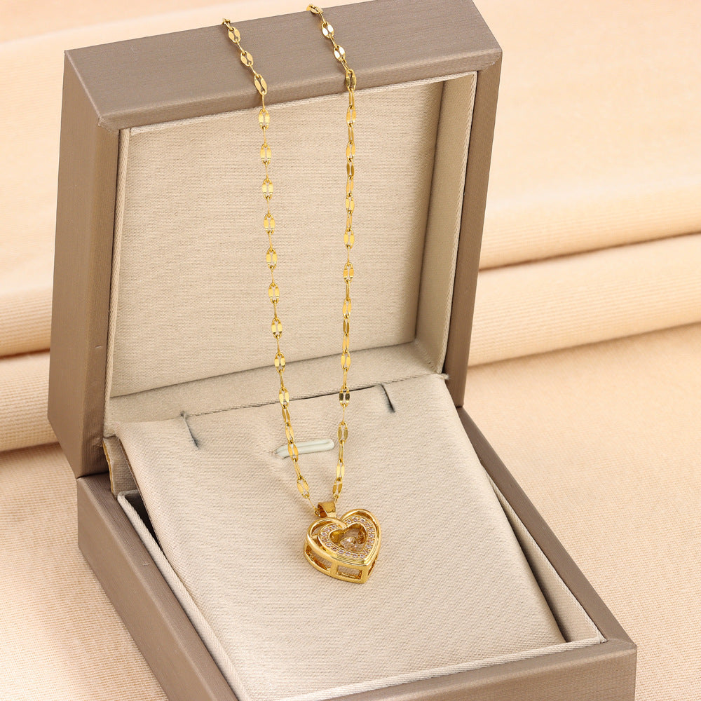 Double Heart Rhinestone Necklace