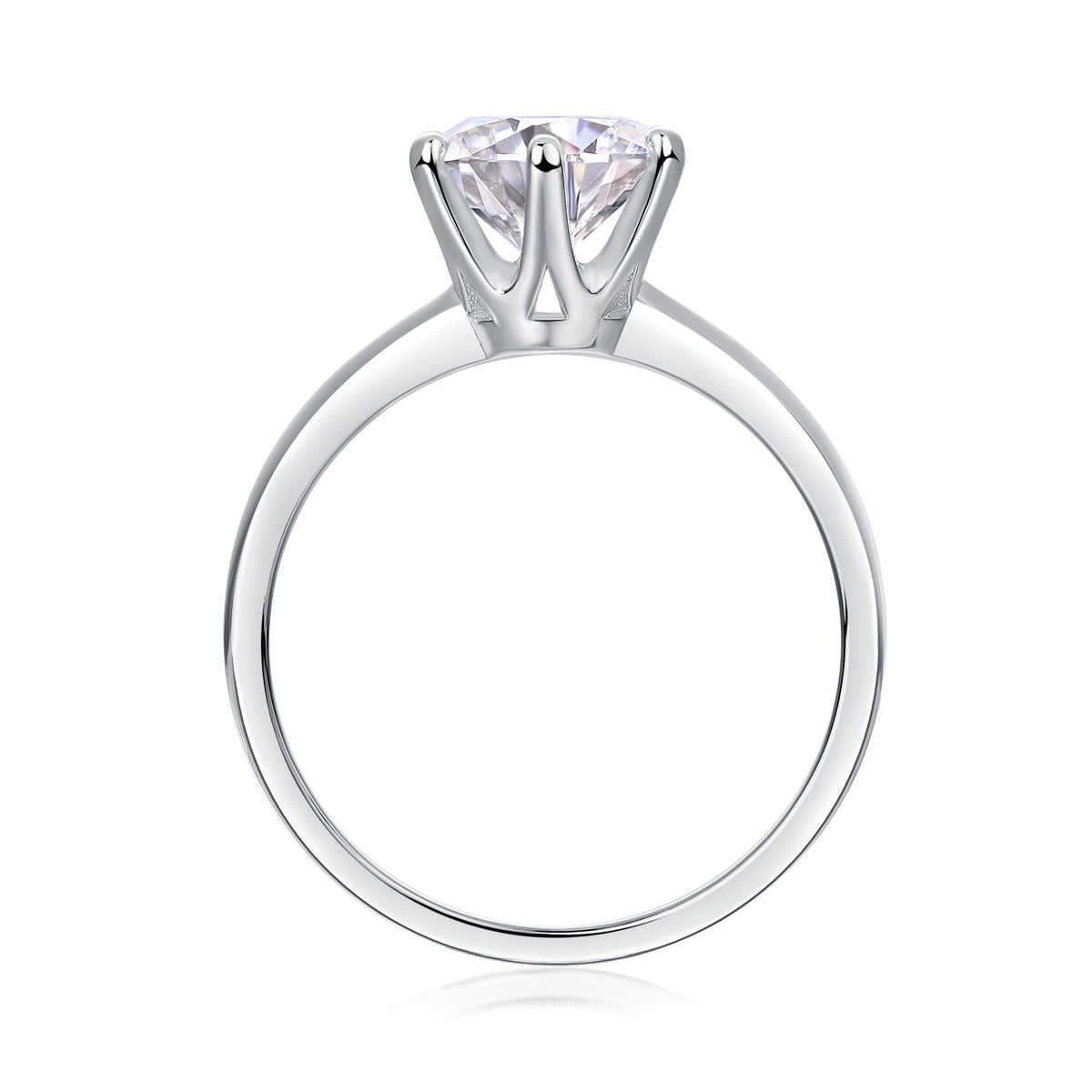 Classic Moissanite Six-Prong Silver Ring