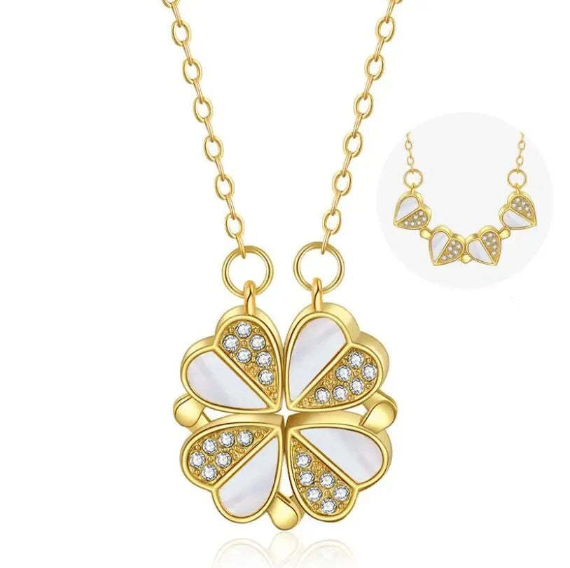 Crystal Heart Clover Necklace for Women