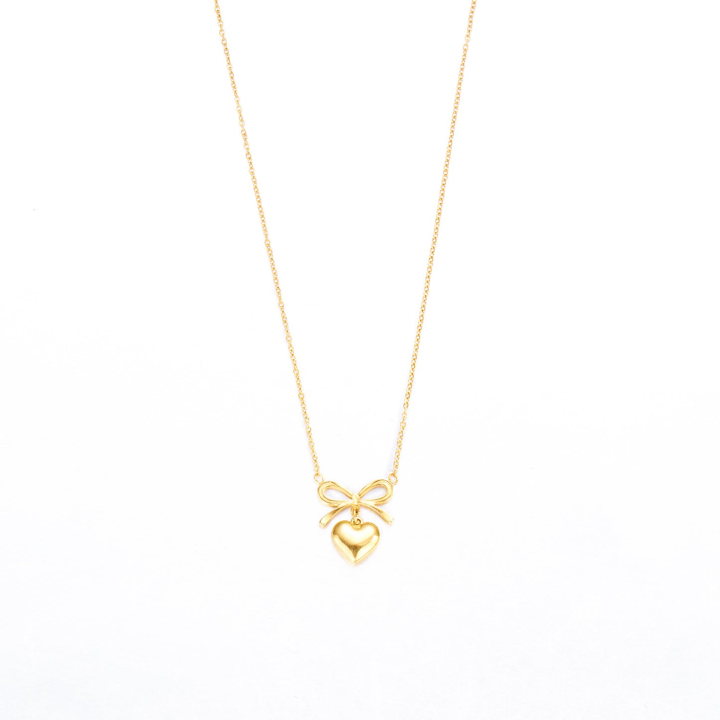 Love Heart Bow Charm Necklace