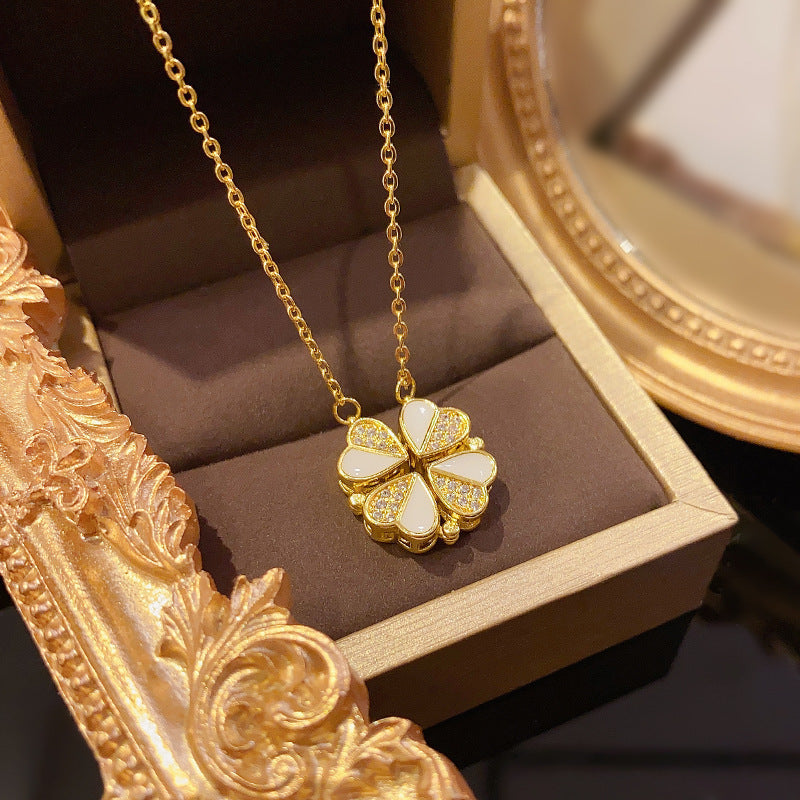 Crystal Heart Clover Necklace for Women