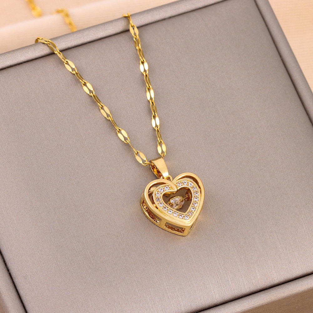 Double Heart Rhinestone Necklace
