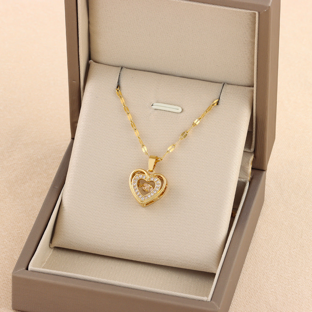 Double Heart Rhinestone Necklace