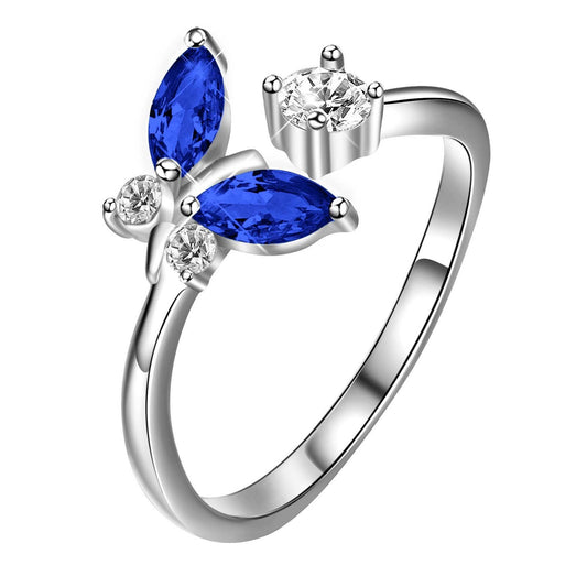 Butterfly Crystal Ring – Sterling Silver & Sapphire Blue