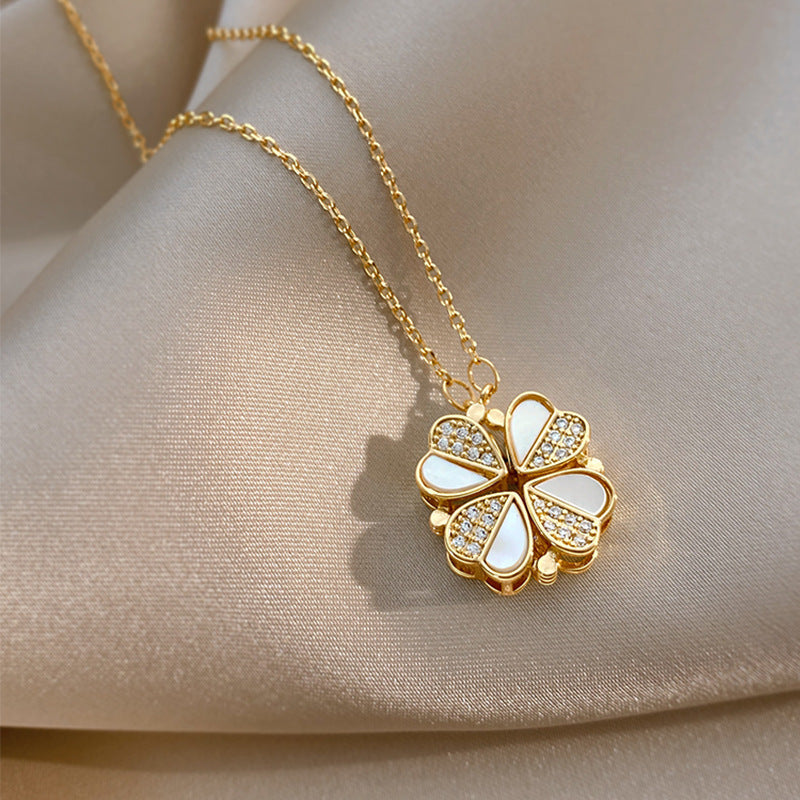 Crystal Heart Clover Necklace for Women