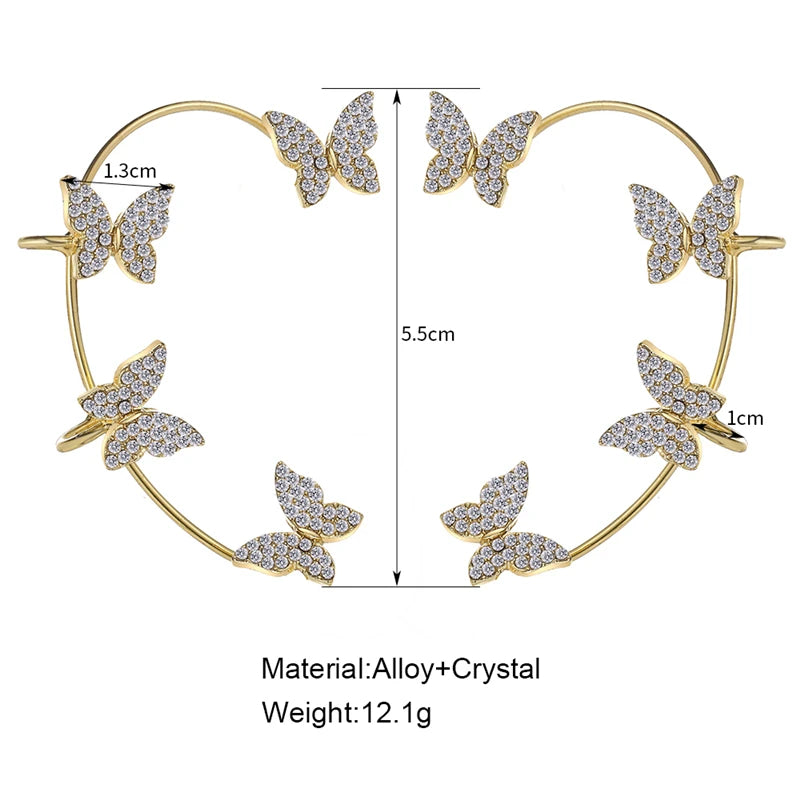 Crystal Butterfly Ear Cuffs with Zircon – Elegant Silver Plated Earrings