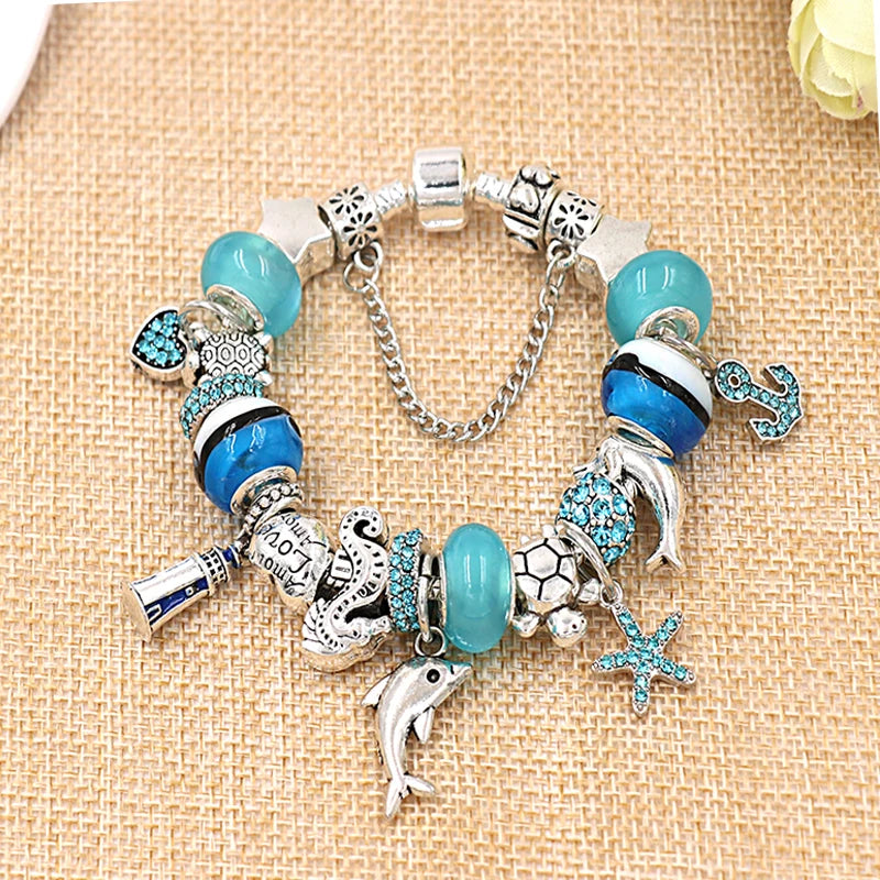 Blue Murano Dolphin Bracelet - Women's Jewelry**