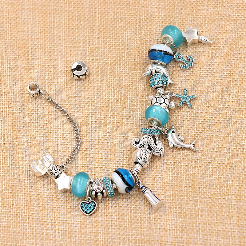 Blue Murano Dolphin Bracelet - Women's Jewelry**