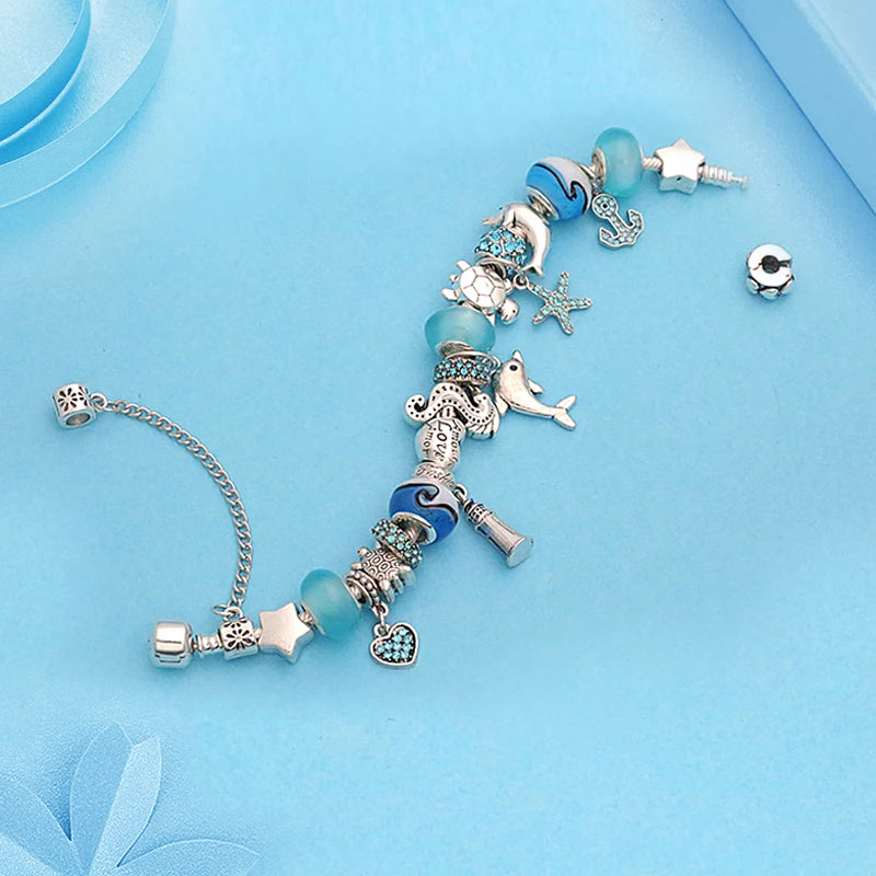 Blue Murano Dolphin Bracelet - Women's Jewelry**