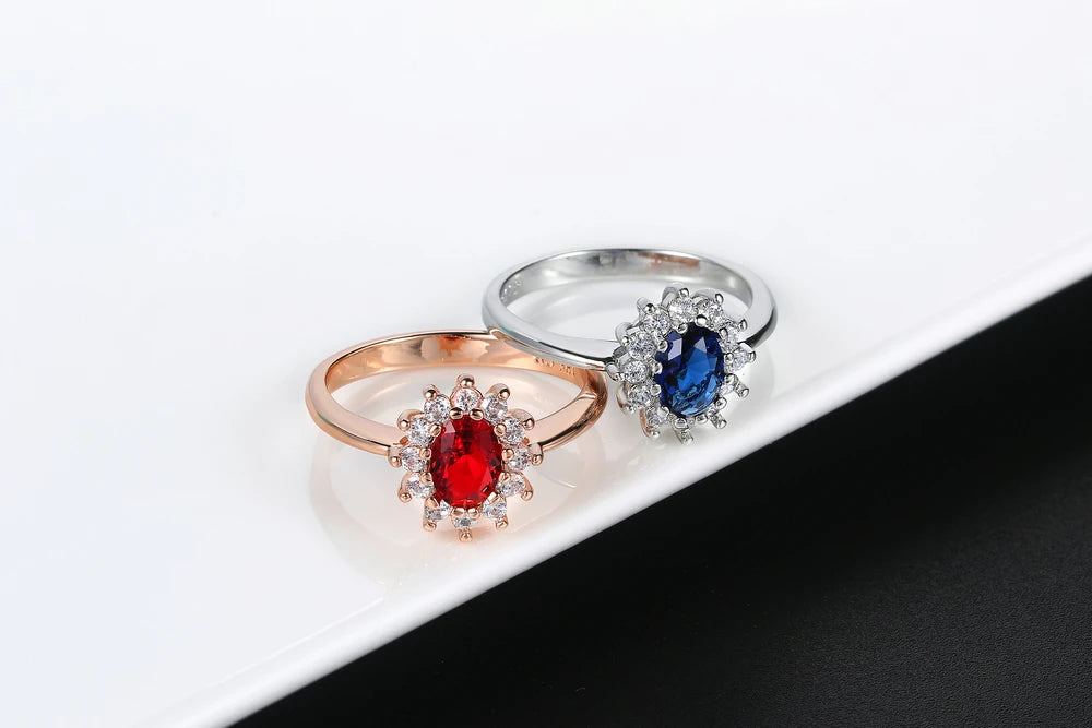 Eleganter silberner Ehering mit blauem Kristall - GulnarStar