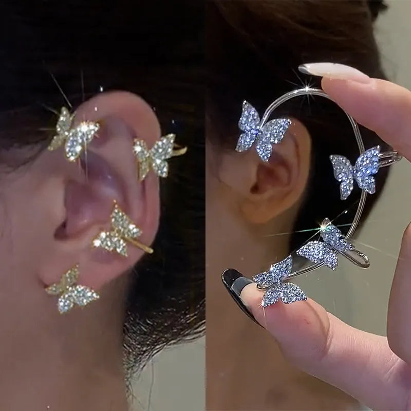 Crystal Butterfly Ear Cuffs with Zircon – Elegant Silver Plated Earrings