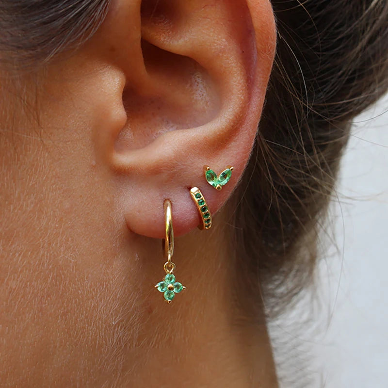 Flower Earrings with Green Zircon – Women’s Dangle Jewelry