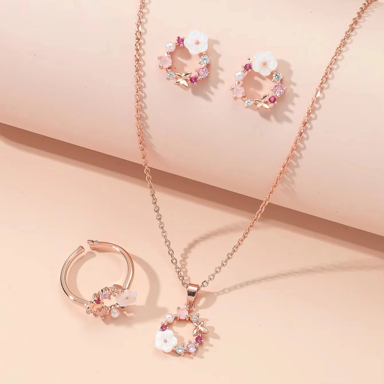 Rose Gold Flower Jewelry Set
