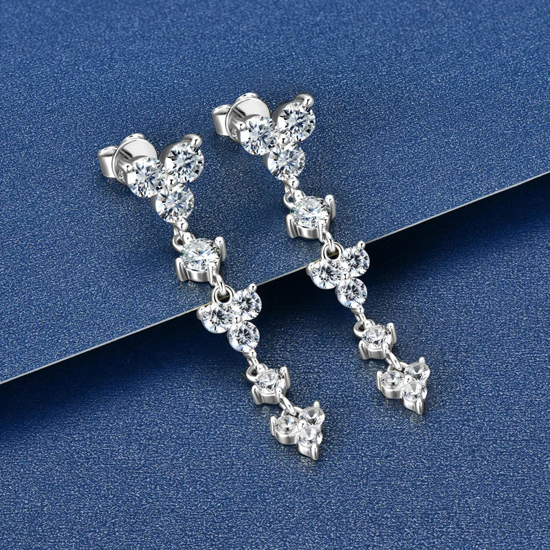 Long Moissanite Drop Earrings in 925 Silver