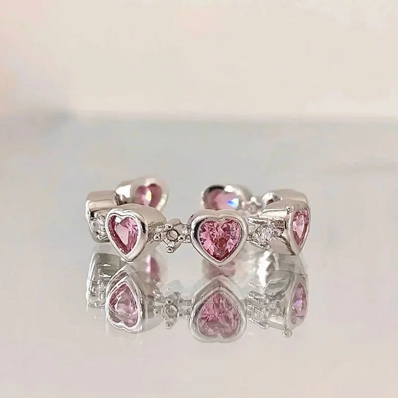 Pink Crystal Heart Ring for Women